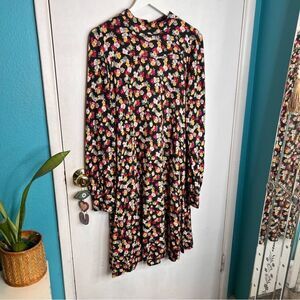L.K Bennett floral long puffy sleeves midi length dress high neck